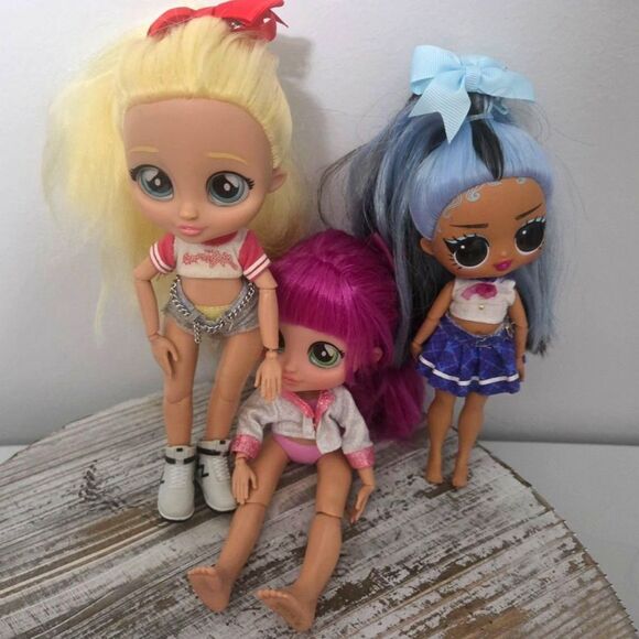 Other - OMG and BFF Fashion Dolls with Yellow, Blue and Pink Hair.  Including Outfits.